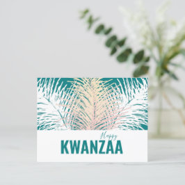 Postal plumas blancas Fiesta negra Feliz Kwanzaa