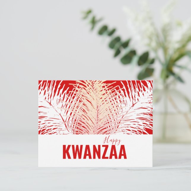 Postal plumas blancas Fiesta negra Feliz Kwanzaa (Anverso de pie)