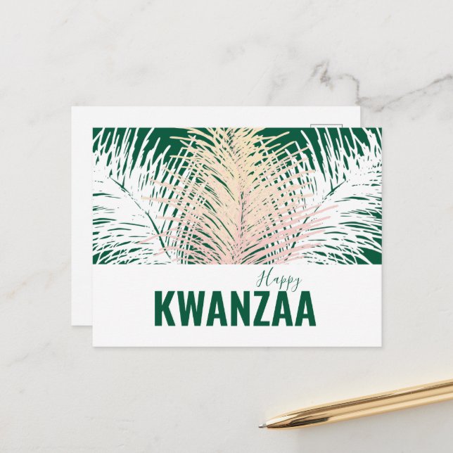 Postal plumas blancas Fiesta negra Feliz Kwanzaa (Anverso/Reverso In Situ)