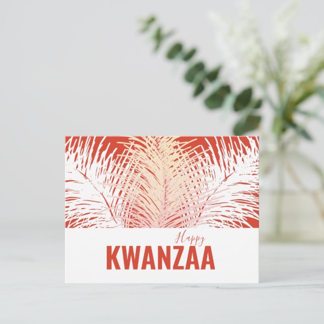 Postal plumas blancas Fiesta negra Feliz Kwanzaa (Anverso de pie)