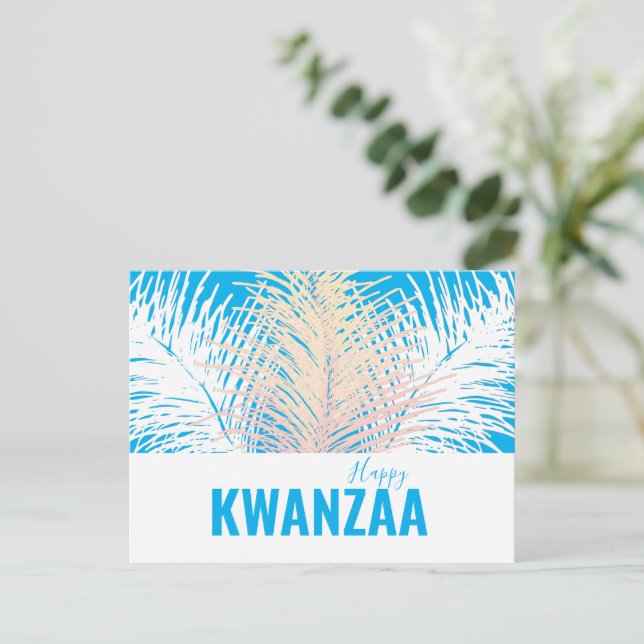 Postal plumas blancas Fiesta negra Feliz Kwanzaa (Anverso de pie)