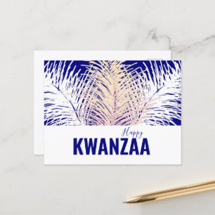 Postal plumas blancas Fiesta Negra Feliz Kwanzaa