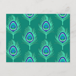 Postal Plumas de pavo real, Aqua sobre turquesa / pavo re