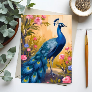 Postal Plumas de Pavo Real Floral Animal Hermoso