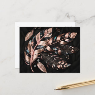 Postal Plumas decorativas rosas y negras con cristales