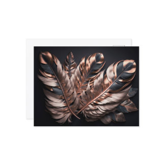 Postal Plumas decorativas rosas y negras de bonito