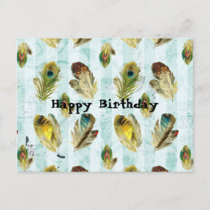 Postal Plumas Vintage Feliz Cumpleaños