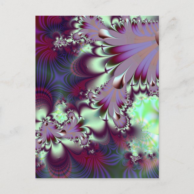 Postal Plumule ・ Arte fractal ・ Morado y Aqua (Anverso)