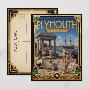 Postal Plymouth Massachusetts Arte Deco Vintage Edad Dora