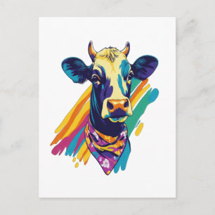 Postal Png de vaca colorida, diseño de vaca arcoíris Png