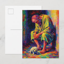 Postal Pobre anciano con perrito, conmovedor
