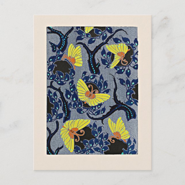 Postal Pochoir de mariposa, patrón art nouveau, (Anverso)