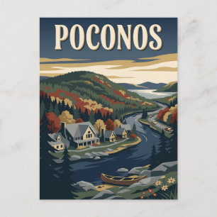 Postal Poconos Pennsylvania Otoño Póster de Viaje Vintage