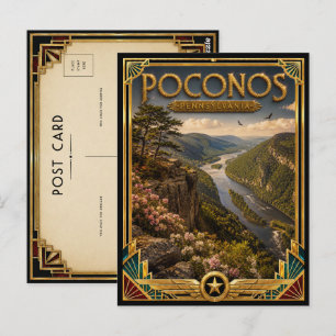 Postal Poconos Pensilvania Arte Deco Vintage Edad Dorada
