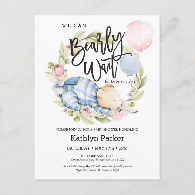 Postal Podemos Esperar A Que El Niño Teddy Bear Baby Show (Anverso)