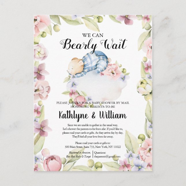 Postal Podemos Esperar A Que El Niño Teddy Bear Baby Show (Anverso)