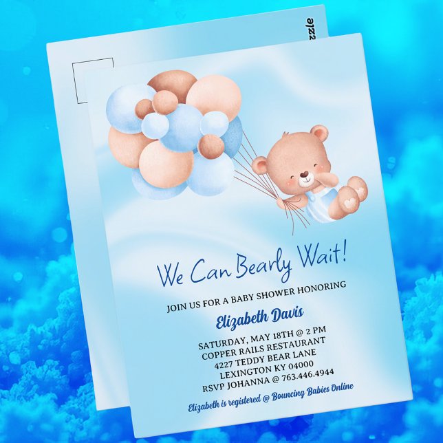 Postal Podemos Esperar El Baby Shower De Blue Beige Boy (🧸 We Can Bearly Wait! Blue & Beige Baby Shower Postcard – Cuteness Overload! 💙✨)