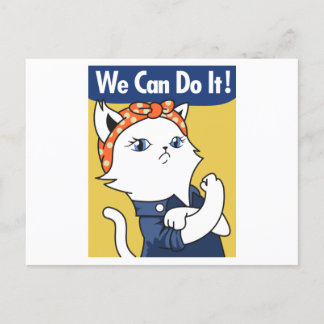 Postal ¡Podemos Hacerlo! El gato blanco Rosie the Riveter