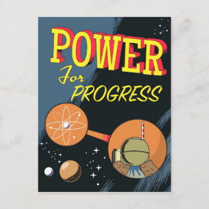Postal Poder para el progreso cartel vintage atómico