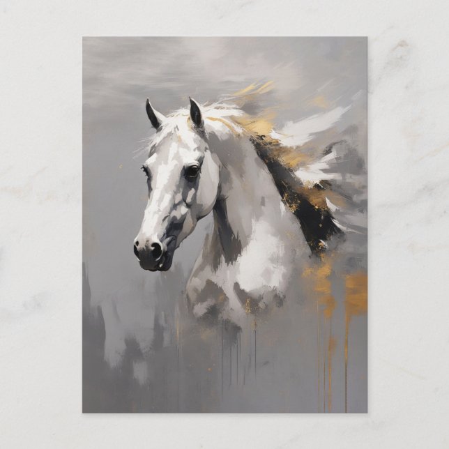 Postal Poderoso retrato de caballo blanco con efecto óleo (Anverso)