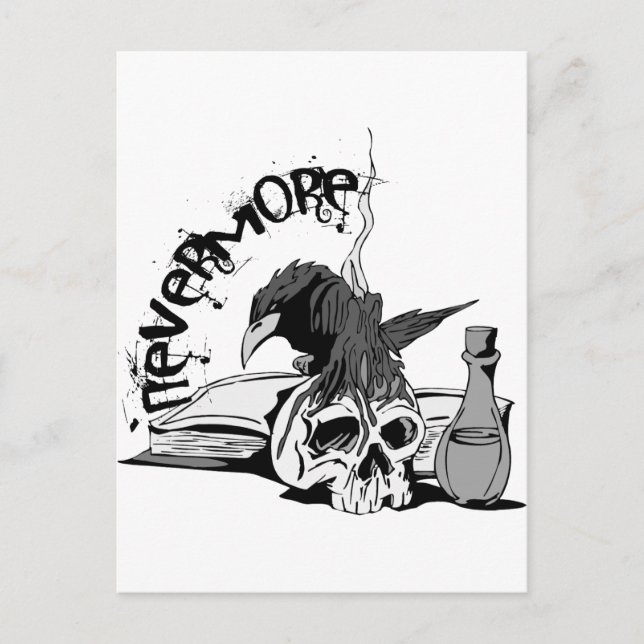 Postal Poe Nevermore Raven Skull & Book (Anverso)