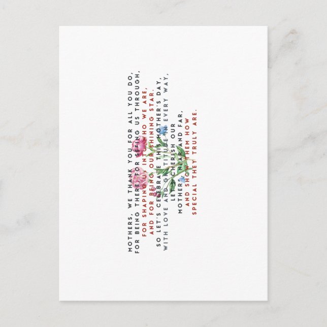 Postal Poema de Día de la Madre y flores camiseta (Anverso)