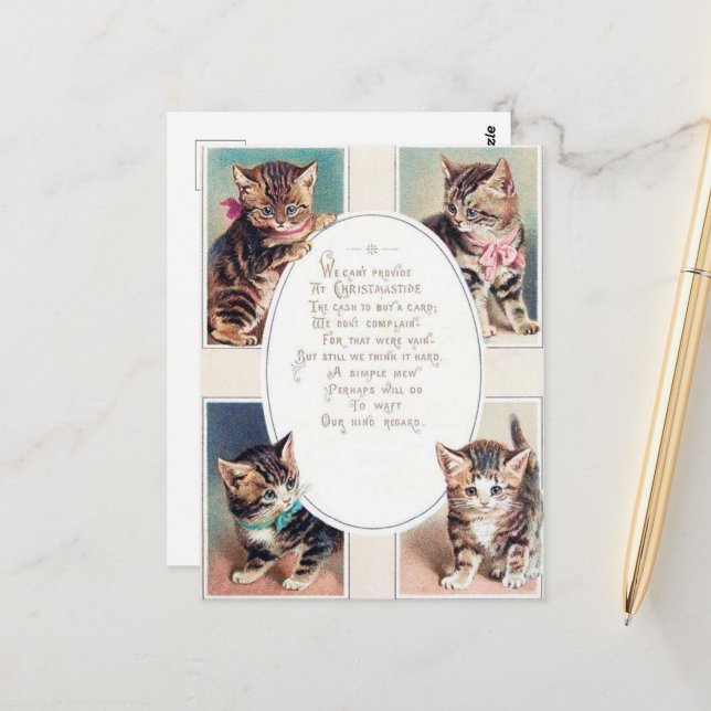 Postal poema de gatos navideños festivos (Anverso/Reverso In Situ)
