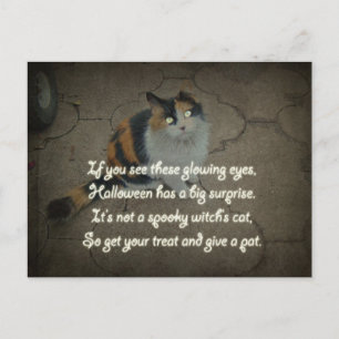 Postal Poema de Halloween - Gato de Calico