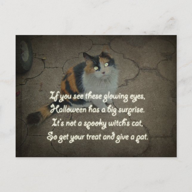 Postal Poema de Halloween - Gato de Calico (Anverso)