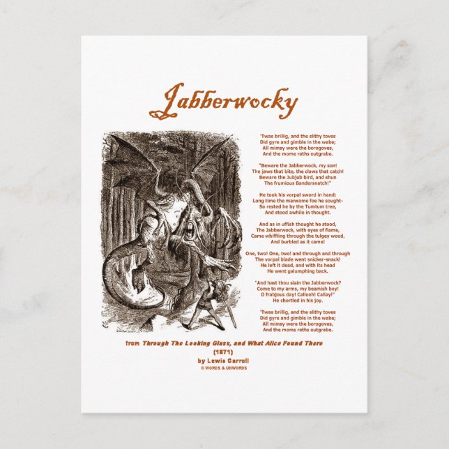 Postal Poema de Jabberwocky de Lewis Carroll (Negro Adder (Anverso)