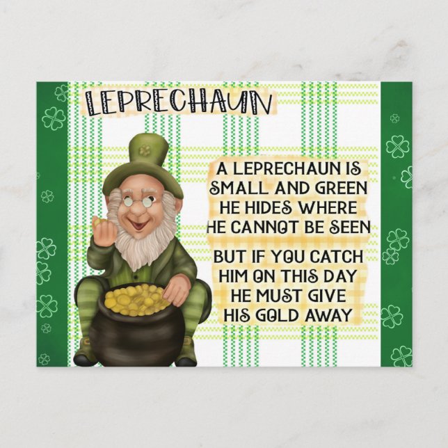 Postal Poema de Leprechaun Irlandés (Anverso)