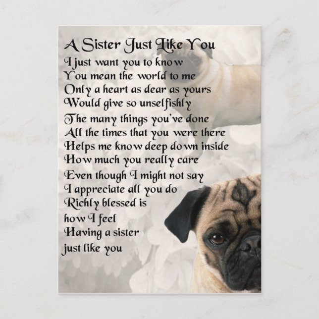 Postal Poema de Pug Sister (Anverso)