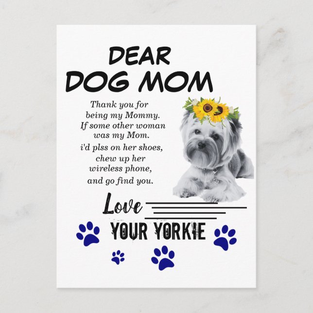 Postal Poema de Yorkie Mom Spacial (Anverso)