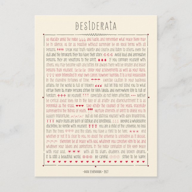 Postal Poema Inspirador de Desiderata (Anverso)