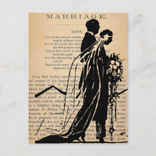 Postal Poema matrimonial de Longfellow Bride Groom Silhou