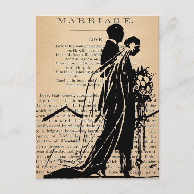 Postal Poema matrimonial de Longfellow Bride Groom Silhou (Anverso)