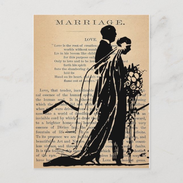Postal Poema matrimonial de Longfellow Bride Groom Silhou (Anverso)