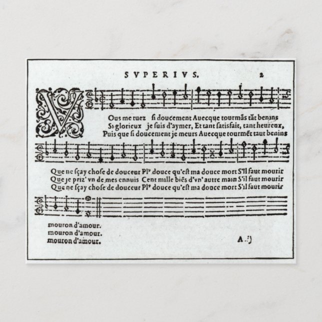 Postal Poema musical de Jean Antoine de Baif (Anverso)