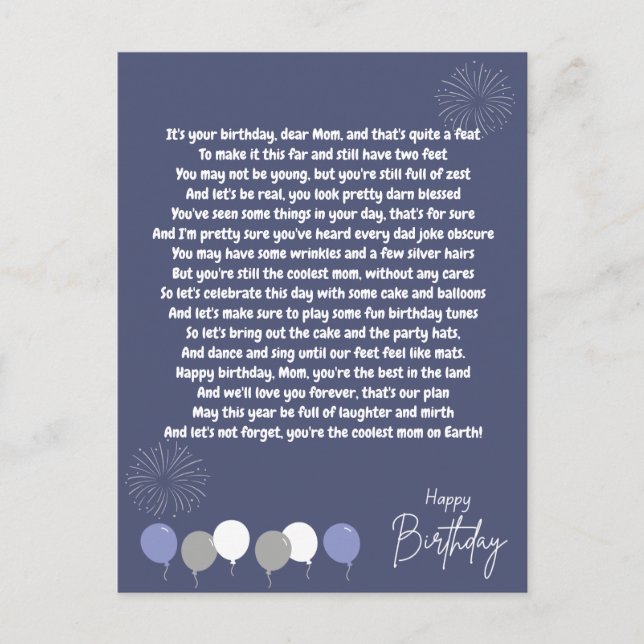 Postal Poema muy divertido para mamá de cumpleaños (Anverso)