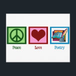 Postal Poesía de amor por la paz<br><div class="desc">Un signo de paz,  un corazón y una codorniz con papel es un diseño lindo para dar a un poeta.</div>