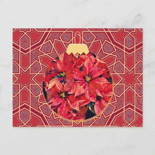Postal Poinsettia de estilo vintage Flores Red Post Card  (Anverso)