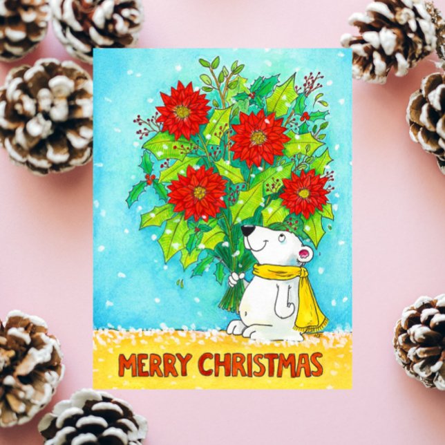 Postal Poinsettia Feliz Navidad Oso (Subido por el creador)