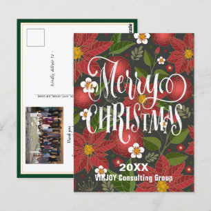 Postal Poinsettia Floral Elegante Script Photo Business