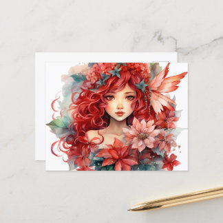 Postal Poinsettia Flower Fairy Chica