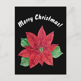 Postal Poinsettia - Merry Christmas Postcard - Black