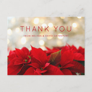 Postal Poinsettias Rojas con Luces Doradas Bokeh Navidad