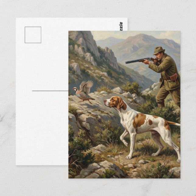 Postal Pointer Inglés, Caza de Perdiz  (Anverso / Reverso)