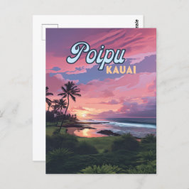 Postal Poipu Kauai Hawaii Beach Palm Tretro