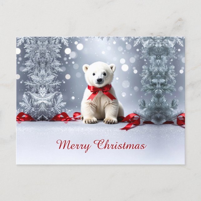 Postal Polar Bear Christmas Holiday Postcard (Anverso)