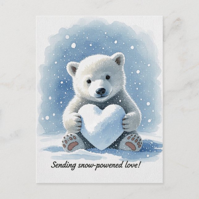 Postal Polar bear in the snow with heart shaped snowball (Anverso)